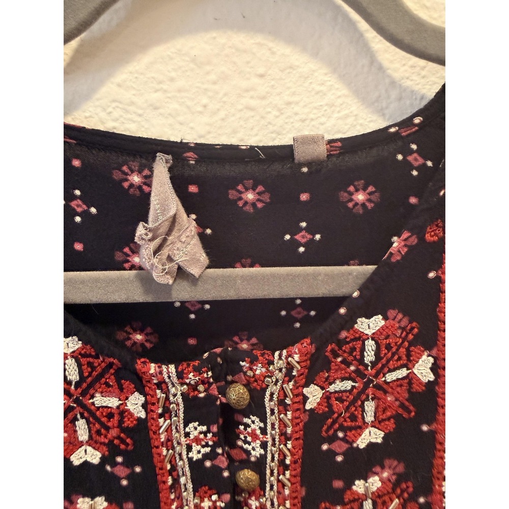VanessaVirginia Anthropologie Dress Womens Medium Black Embroidered Boho Swing - Picture 5 of 16
